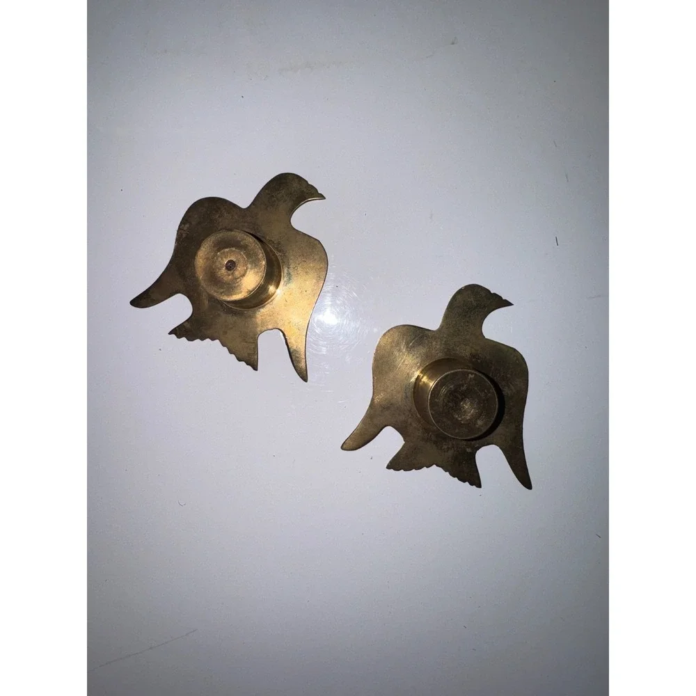 Vintage Solid Brass Bird Eagle Taper Candle Holders Set of 2 Mid Century Modern